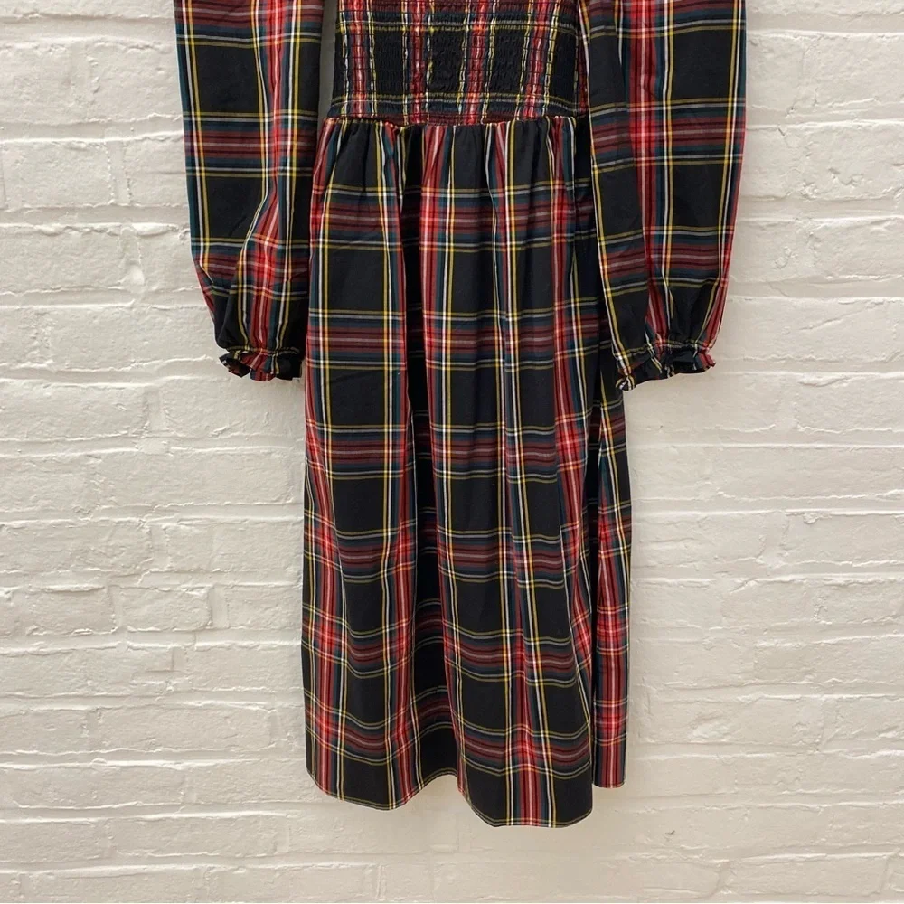 J. Crew‎ || Tartan Plaid Smocked Holiday Midi Dress Black XXS Petite